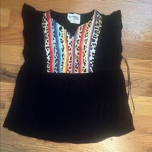Savanna Jane Black Blouse with Rainbow and Leopard Accents